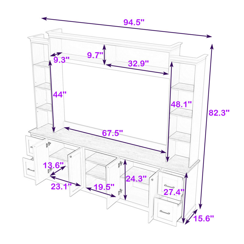 Meuble audio-vidéo moderne avec dispositif anti-basculement, meuble télé avec beaucoup de rangement et tablettes réglables