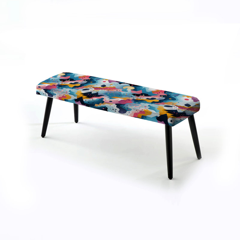 Dot And Wave Dance Harmony - Geometric Upholstered Black Bench