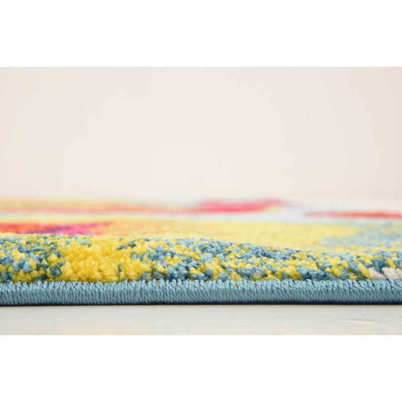 Elvia Abstract Blue/Red/Yellow Area Rug, Rectangle 3'3" x 5'3"
