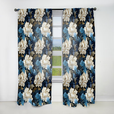 Astral Blue White Damask Radiance I - Damask Curtain - Room Darkening Damask Curtain - 1 Panels
