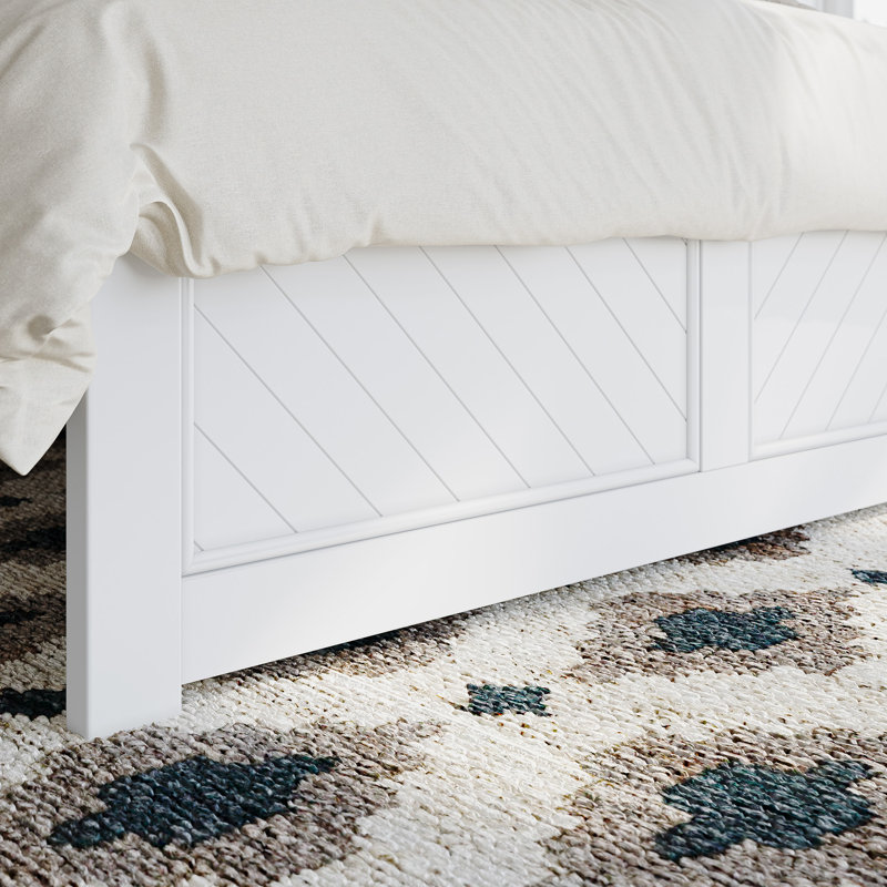  Lit plateforme en bois massif Jeinny avec pied de lit assorti, Blanc, Double