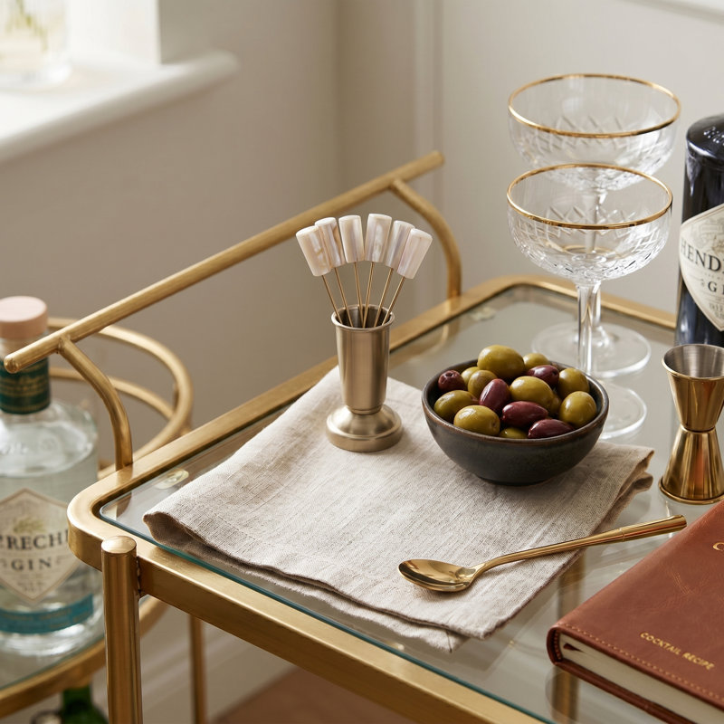 Service de table moderne en acier et nacre, présenté dans un coffret - Service de table et de cuisine idéal pour recevoir et servir - Lot de 4, 12,5 cm, blanc et or
