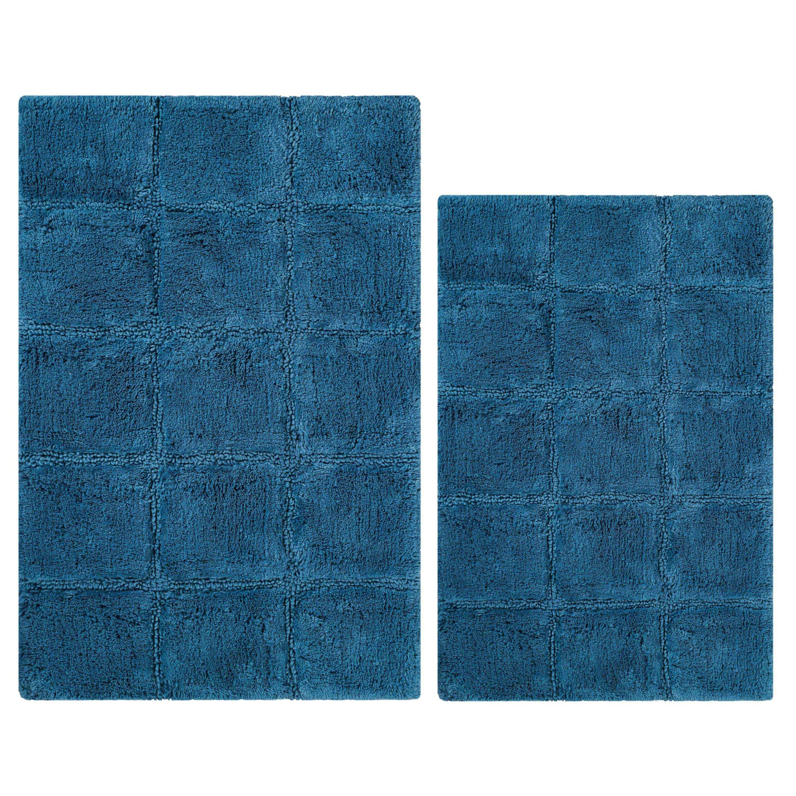 Checkered Cotton Bath Rug, Checkers Sapphire