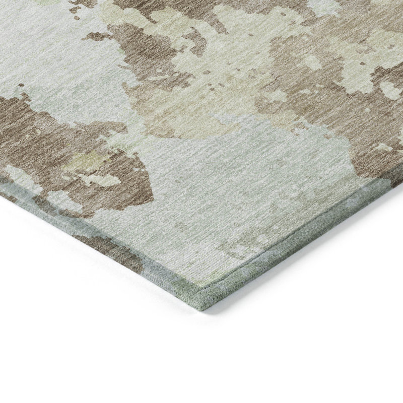 Tapis extérieur lavable abstrait taupe et ivoire 8 pi x 10 pi, Rectangle 8' X 10'