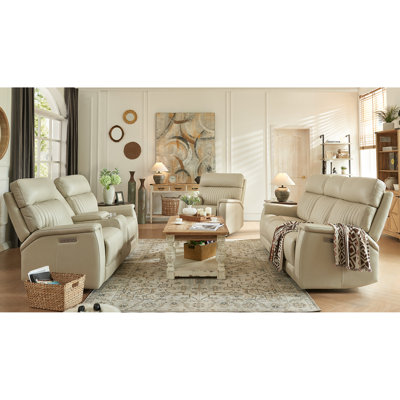 Liudgardas Triple-Motor Recliner Livingroom Sets, 3 Pieces Genuine Leather Zero-Gravity Power Reclining Sofa Set
