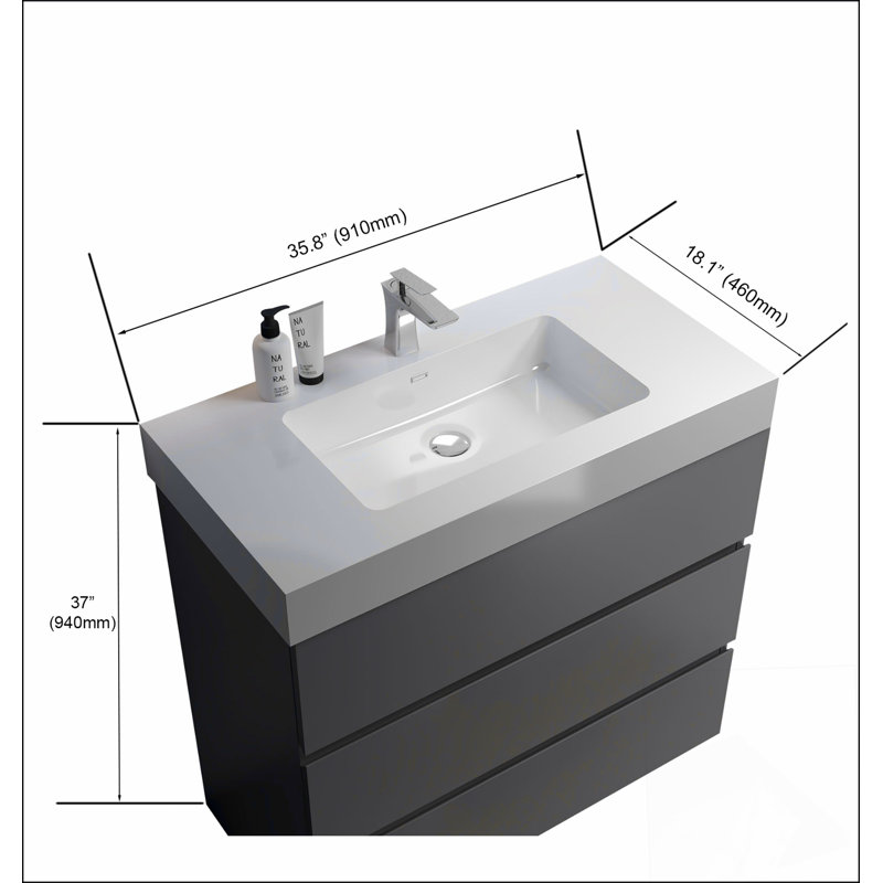 Meuble-lavabo autoportant avec grand lavabo et rangement, Gris, 36"