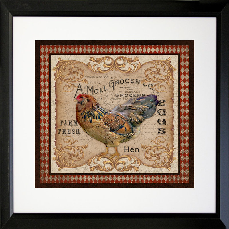 « old world poule » par jean plout, affiche "abstract campagne design", H 18,5 po x l 18,5 po x P 1 po, Noir