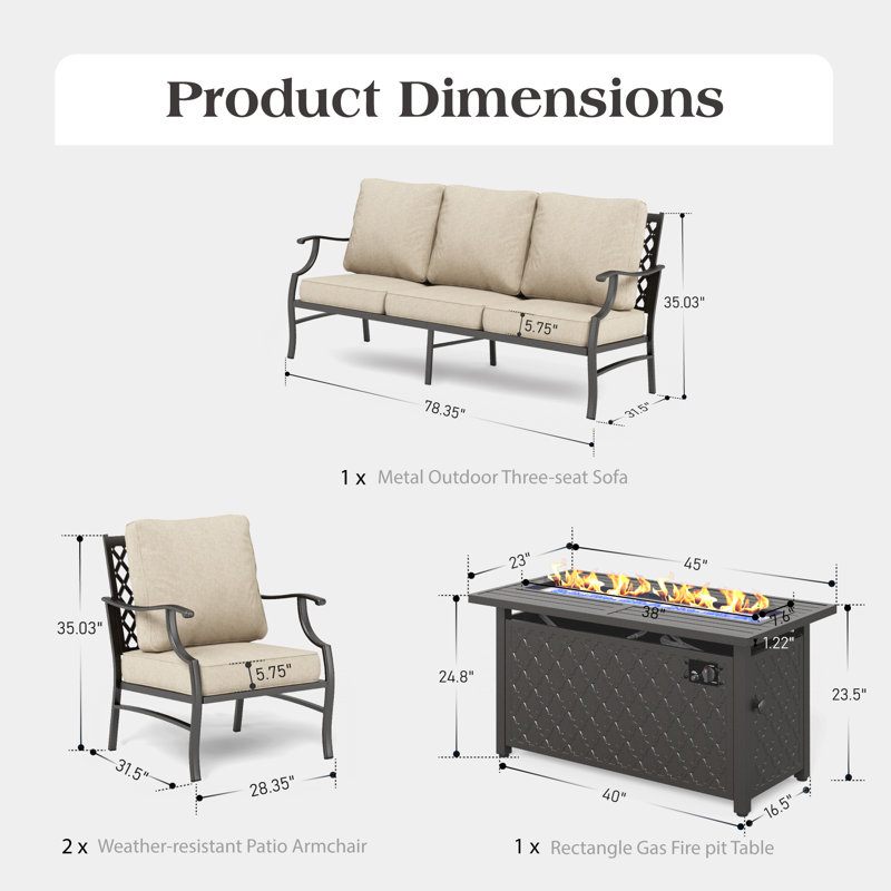 Asfand Outdoor Patio Conversation Furniture Set, Beige