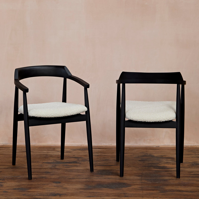 49cm H Upholstered Low Back Armchair, Cream Boucle, Black
