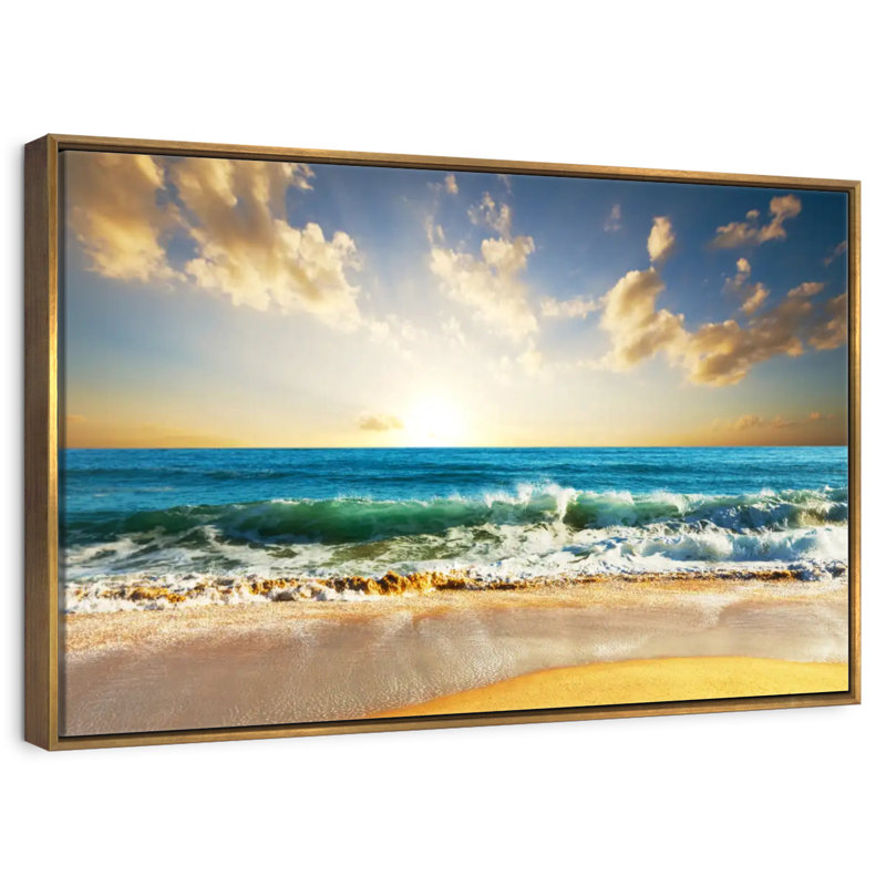 Coucher de soleil sur l'océan, Cadre flottant doré, 43 po x 29 po