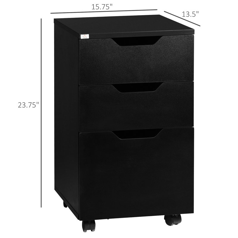 Armoire de bureau mobile à 3 tiroirs, support pour imprimante à roulettes noires, système de classement vertical, grande capacité pour la papeterie, tiroirs coulissants, mobile avec 4 2 verrouillables, se range sous le classeur noir.