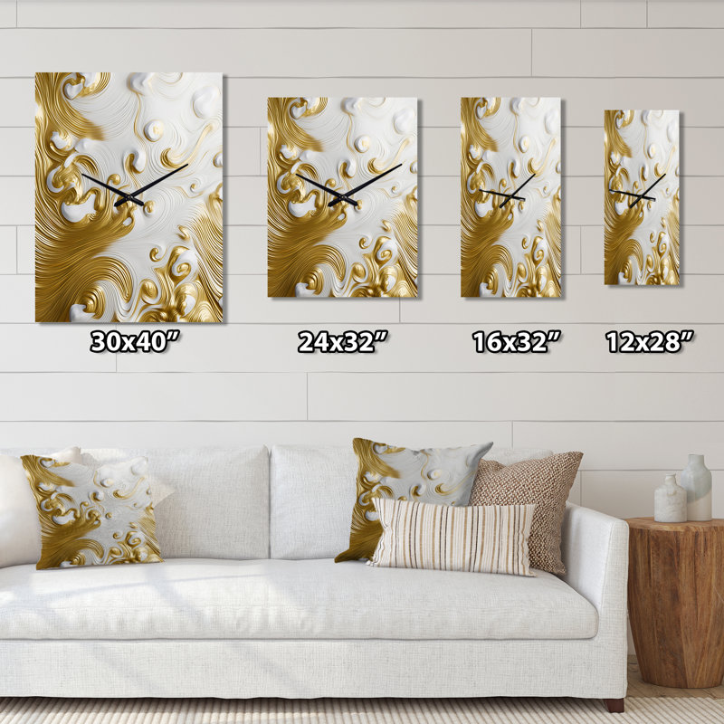 Smooth Gold Elegant Minimal Retro Glam Wave - Abstract Shapes Wall Clock Oversized, Medium
