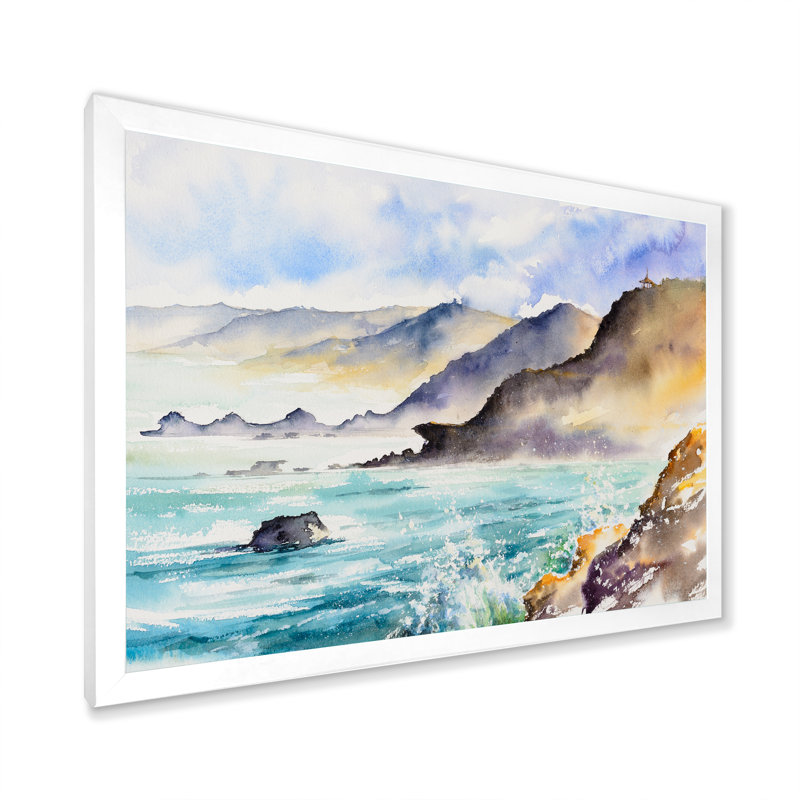 «Huge Ocean Waves in Coastal Bay», reproduction d'art sur toile, H 12 po x l 20 po x P 1 po, Cadre blanc