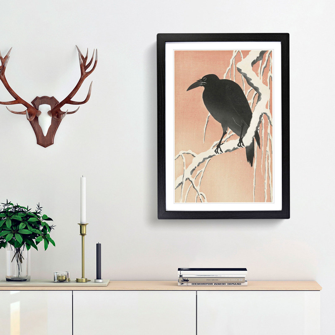 Crow upon a Snowy Branch by Ohara Koson - Framed Print