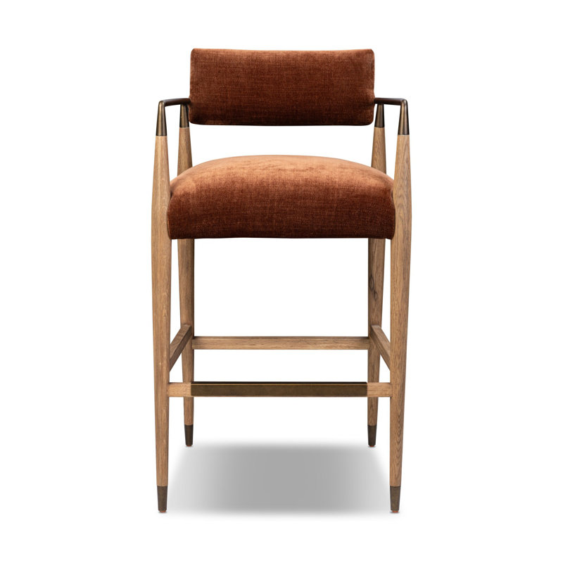 Tabouret Venne, Tabouret de bar (siège d'une hauteur de 31,97 po), Sienne Altair / polyester, Chêne flotté / laiton brossé