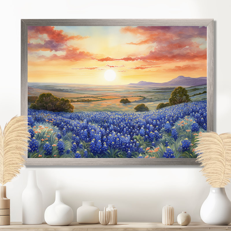 Blue Bonnets Sunset II, reproduction d'art sur toile, H 24 po x l 32 po x P 1 po, Argent