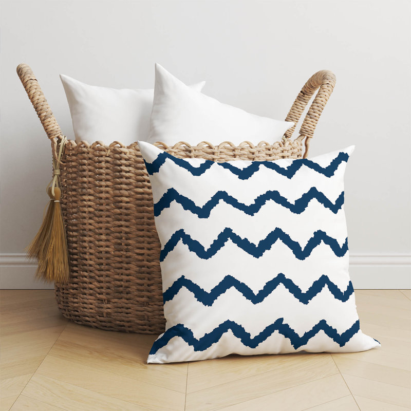 Chevron Wave Big Throw Pillow, Navy, 26"H x 26"W
