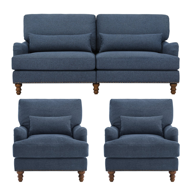 Ensemble de salon rembourré Alvontae, Polyester bleu marine