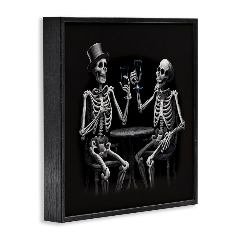 «Spooky Skeletons Cheers», estampe numérique, conception de Sasha, H 24 po x l 24 po, Giclée encadrée noir minuit