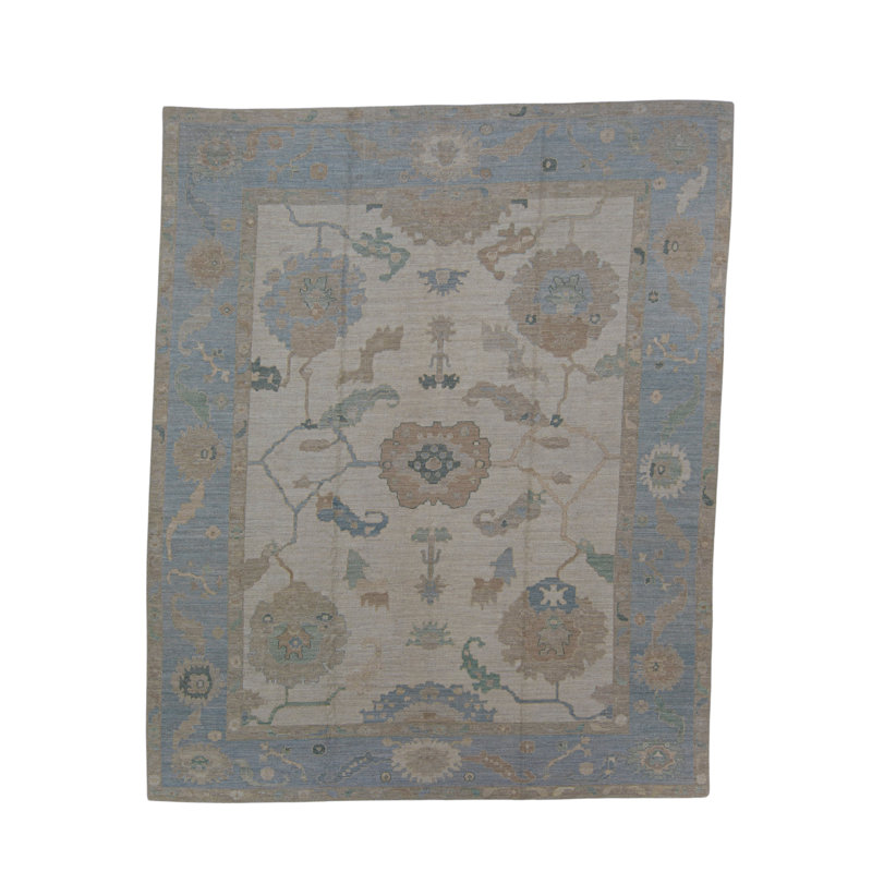 Tapis turc Oushak fait à la main 12 pi x 14 pi 7 po