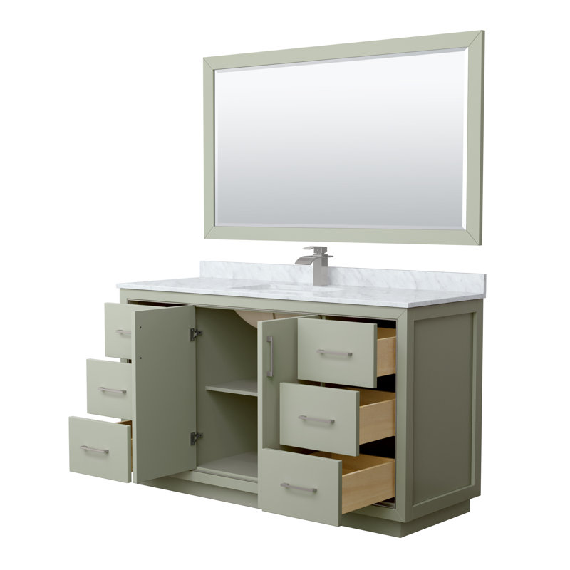 Icon 60" Single Bathroom Vanity Set with Mirror, Light Green, Brushed Nickel