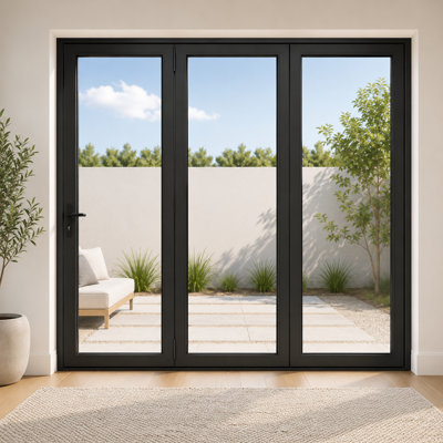 Peteli Home 96 in. W x 80 in. H Matte Black Thermal Break Aluminum Right-Opening Bi-Fold Door with Dual Tempered Glass (3-Panel)