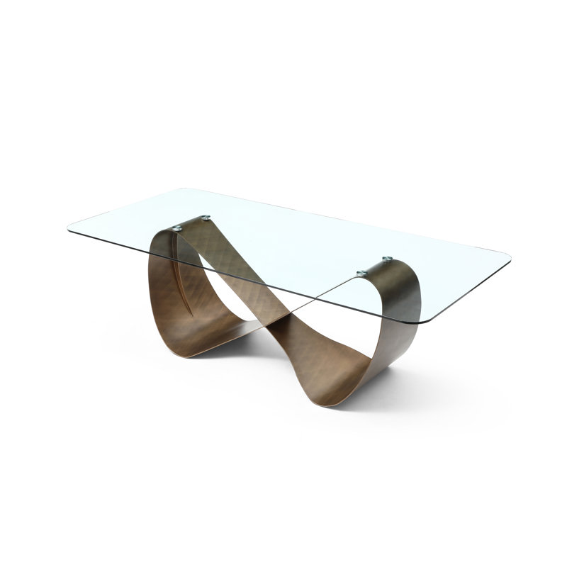 Glass Top Metal Base Dining Table, Clear/Brown