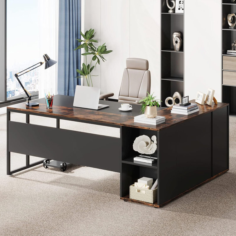 Bureau de direction en L 71 po, Brun / Noir