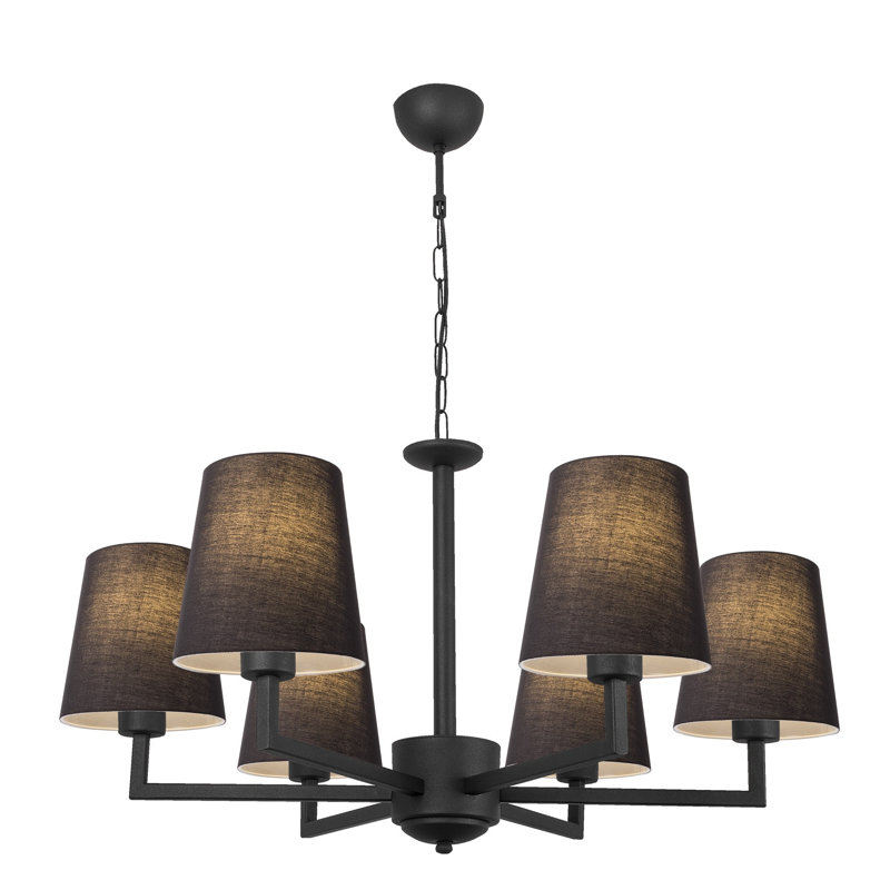 Modern Black Chandelier with Adjustable Height, 31.5 in Diameter | Iron Body, Fabric Cap, Socket Type: 6 x E27 Max 40W | Scandinavian Design, Perfect for Dining Room & Living Spaces, Elegant & Durable