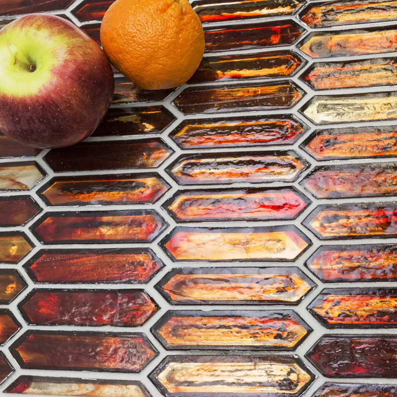 Komorebi 1x3 Picket Polished Glass Mosaic Tile, Sunset
