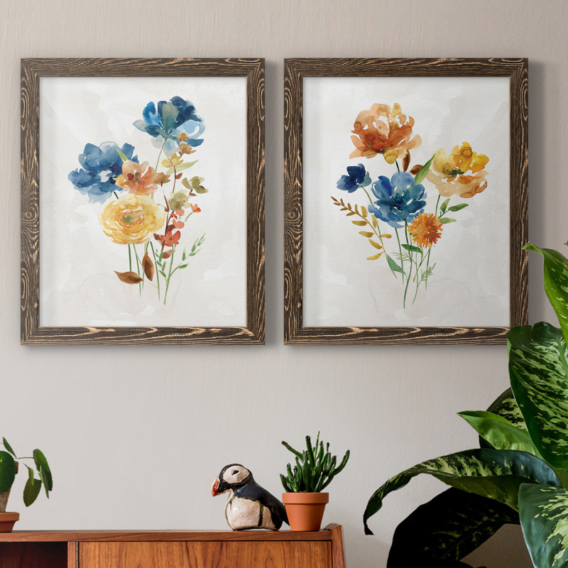 Summer Sprig I - ensemble de 2 reproductions d'art, H 24 po x l 36 po x P 1,5 po, Toile avec cadre en noyer, Pas de tapis