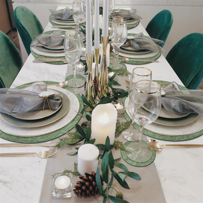Azevedo Faux Leather Placemat And Coaster Set, Green