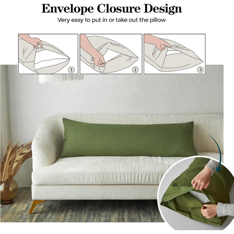 Body Pillow Cover 20" X 54",100% Pure Linen, Olive Green