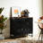 Black Cabinet With Grille Striped Door, And Metal Structure, Modern Design For Home Storage, Spacious Construction, Storage Office