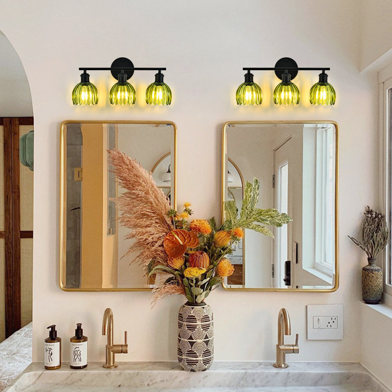 Vintage Bathroom Vanity Light,With Textured Glass Shades, Vanity Fixture,Wall Sconce For Bathroom Mirror/Bedroom/Hallway