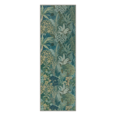 Verdure Floral Botanical Foliage Machine Washable Green Indoor Area Rug with Non-Slip Backing / Sage