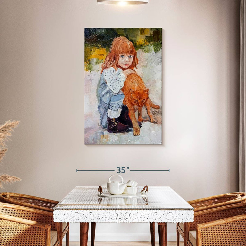 Fille avec chat, H 45 po x l 30 po