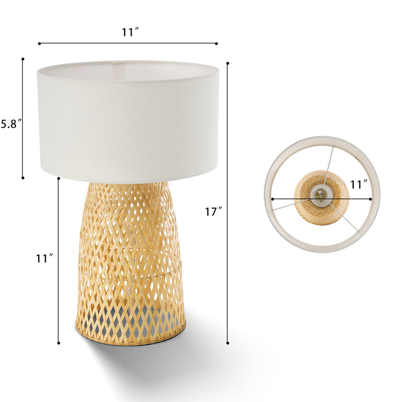 Ensemble de 1 lampe de table en bambou tissé de style Mid-Century, Blanc