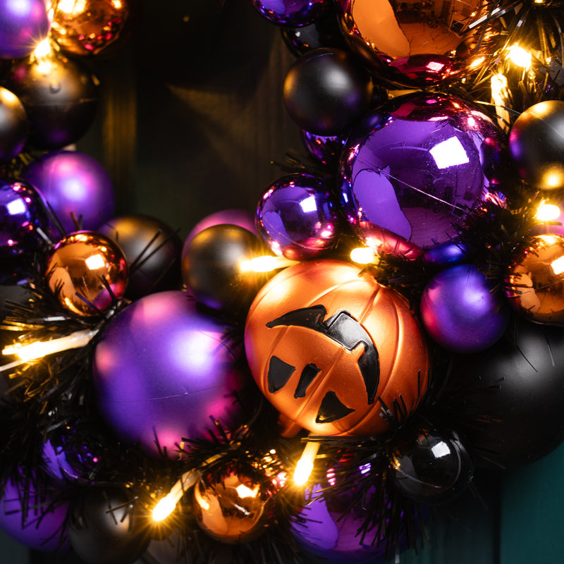 33cm Pumpkin bauble Wreath with Lights