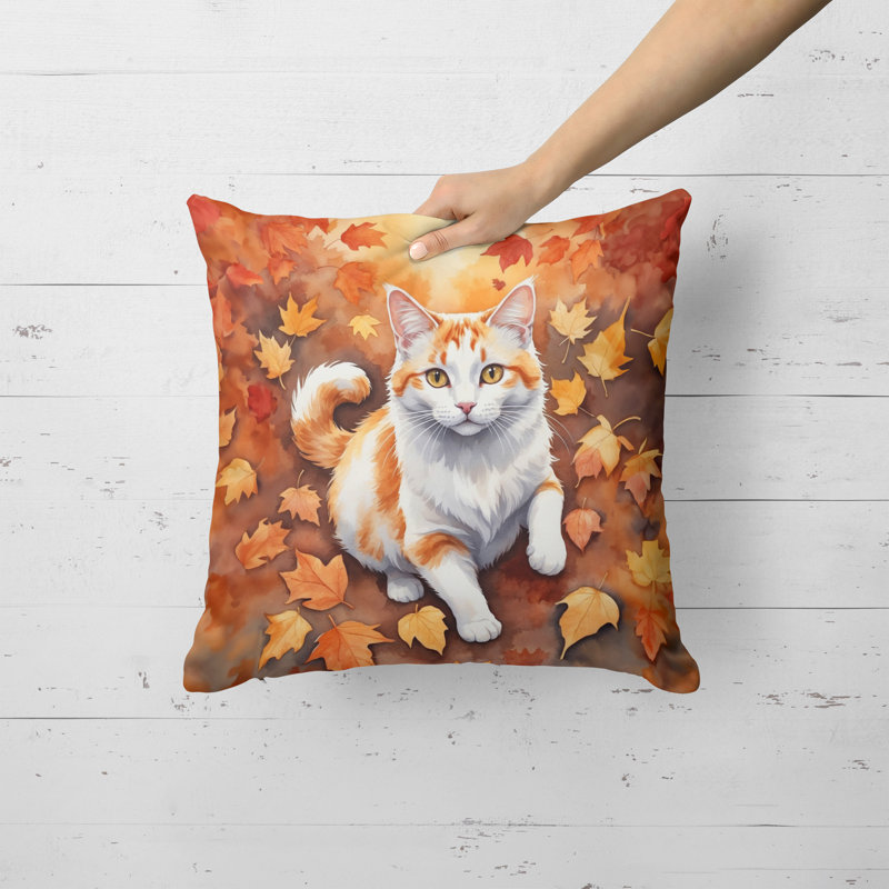 Coussin Turkish Van Cat in Fall Leaves, Carré 18 po