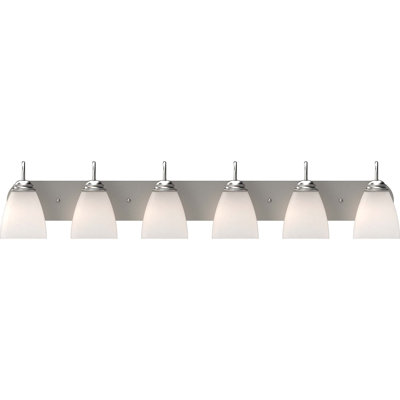 Applique murale pour salle de bain ou applique murale en nickel brossé 6 lumières Mari avec abat-jour en verre givré blanc