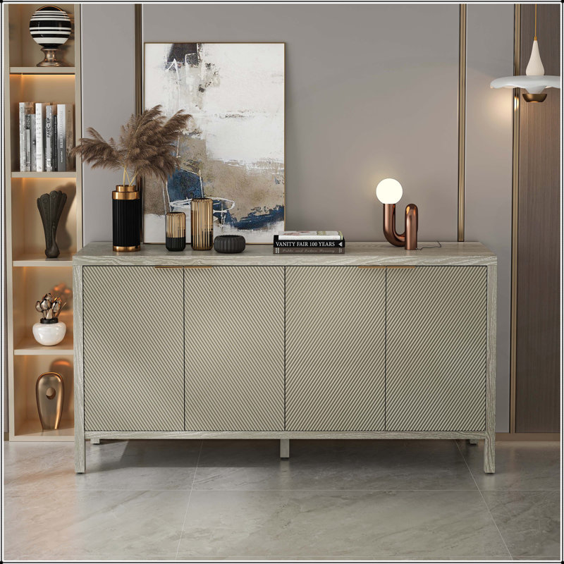 Buffet moderne en bois avec 4 portes, tablettes réglables et espace de rangement spacieux pour le salon et la salle à manger