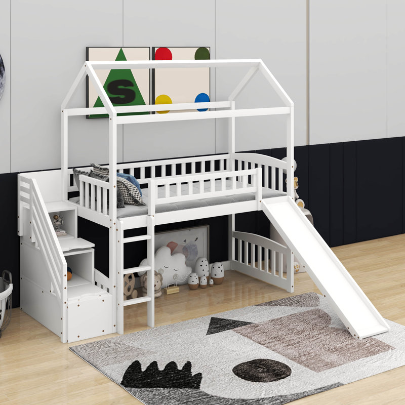 Lit mezzanine simple avec glissade, Blanc