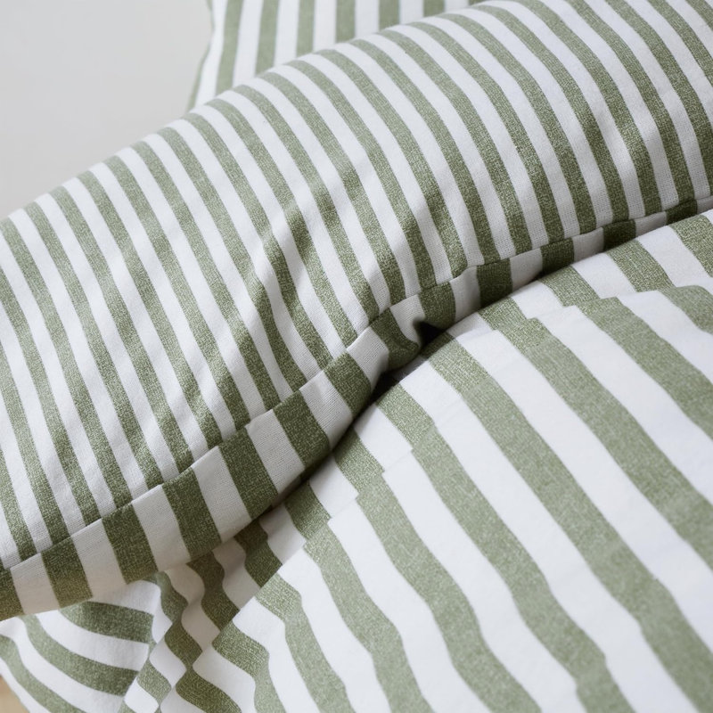 Floral Duvet Cover Set, Kingsize Duvet Cover + 2 Pillowcases, Green Striped