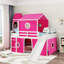Lit mezzanine rose avec toboggan, tente et tour - Bois de pin massif, conception unique, semi-fermé sous l'espace en éléments de pin, jeu-687421089