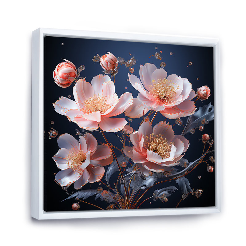 «Blue and Pink Zinnias Backdrop Collage» sur toile, Cadre flottant blanc, H 30 po x l 30 po x P 1 po