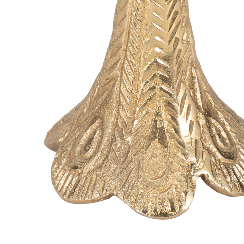 Porte-bougie paon moderne en métal pour décoration de salon - Porte-chandelle conique décoratif pour table - 10 po, doré et métallique