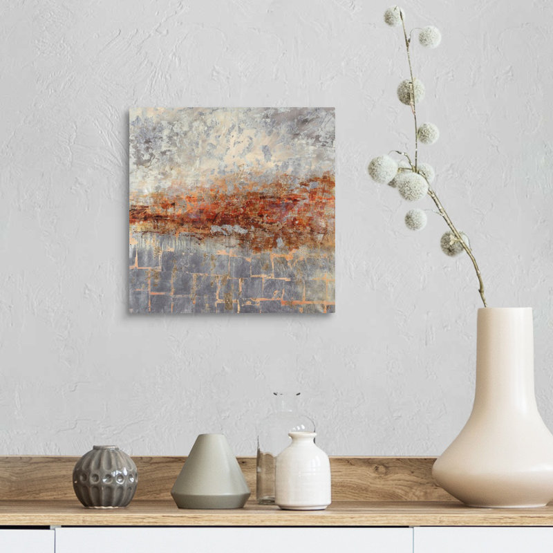 « fire lake ii », peinture sur toile, Toile tendue, H 12 po x l 12 po x P 1,25 po