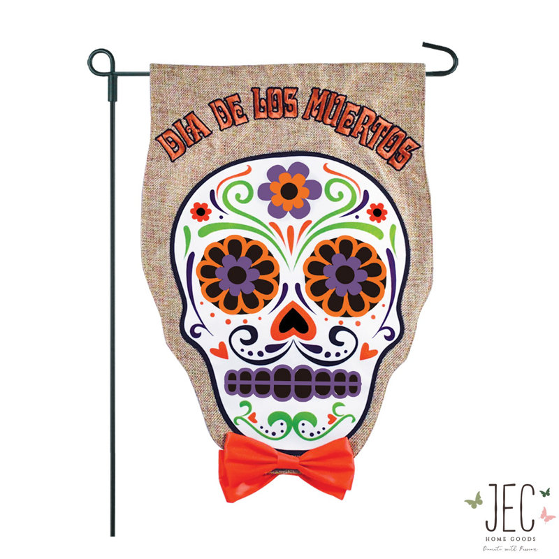 Drapeau de jardin crâne en polyester 18 po x 13 po Dia De Los Muertos Skull