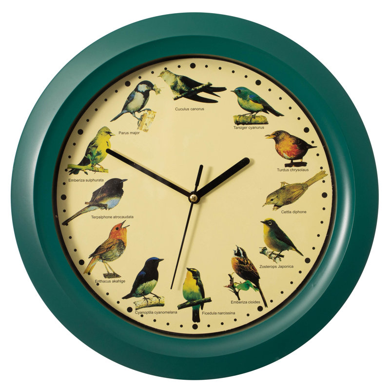  12" Round Decorative Singing Bird Wall Clock Battery-operated With Wild Nature Sounds Hourly Chime And Non-ticking For Home Office Kitchen Dining Bedroom Classroom And Living Spaces